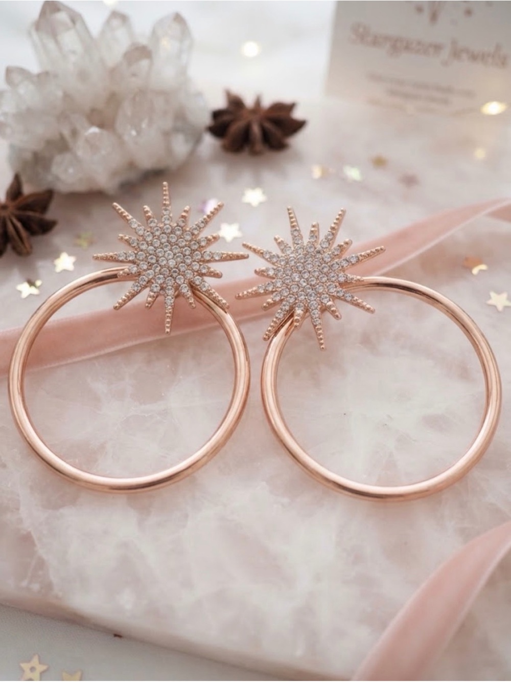 Gold Starburst Hoop Earrings - Women Jewelry